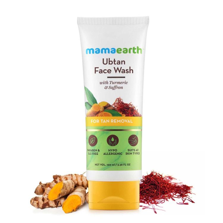mamaearth ubtan natural face wash for dry skin with turmeric and saffron for tan removal and skin brightning 100 ml